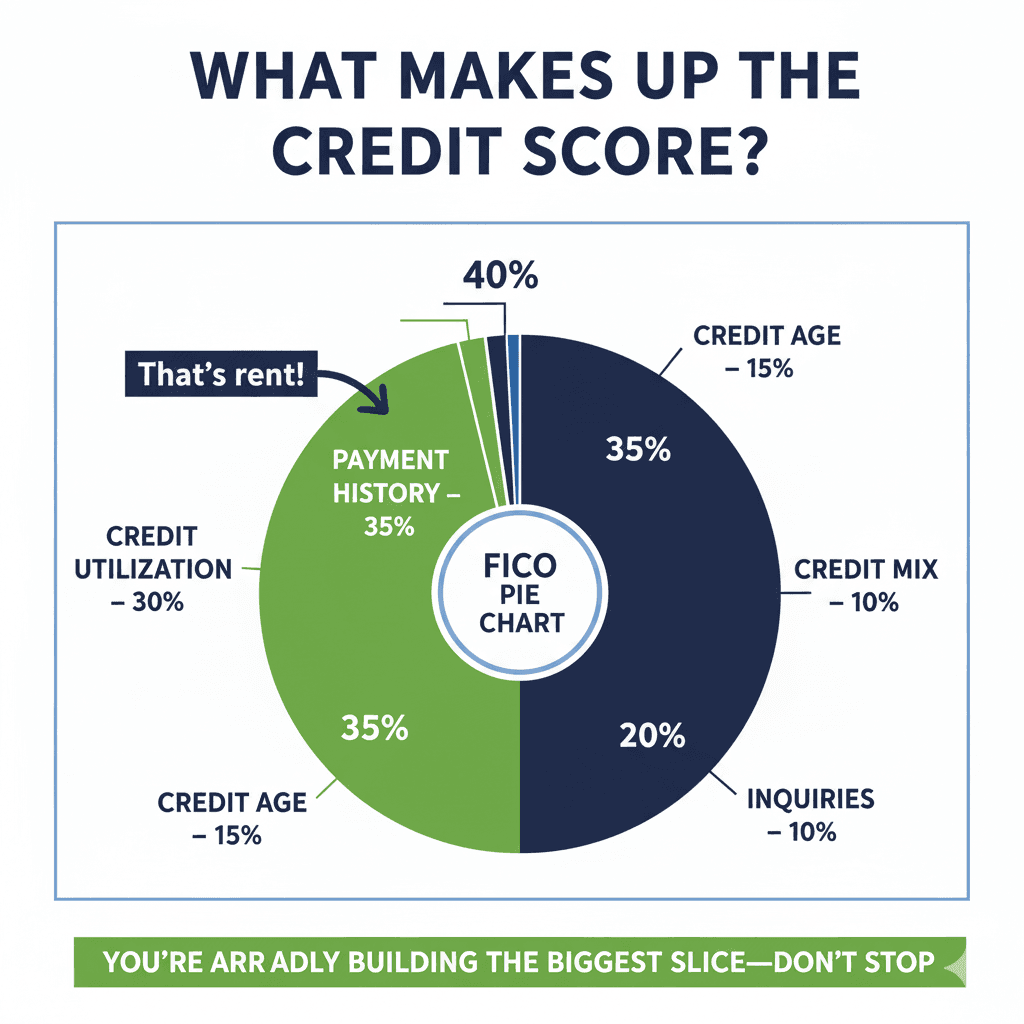 FICO credit score breakdown pie chart highlighting payment history